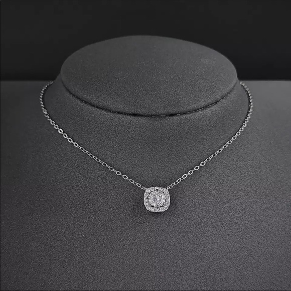 New Square 925 Silver Diamond Necklace - Picture 2 of 6